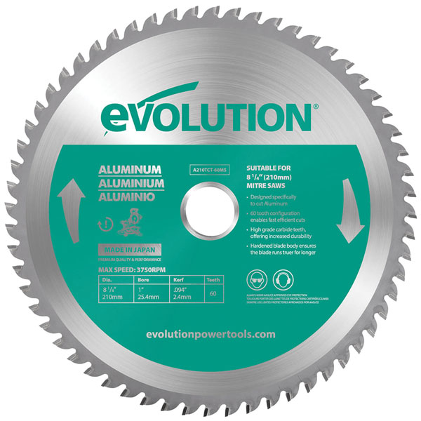 Evolution A210TCT-60MS Aluminium Cutting Mitre Saw Blade 210 x 25....