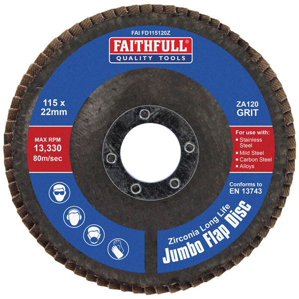 Faithfull FAIFD11540Z Zirconia Abrasive Jumbo Flap Disc A40 115mm
