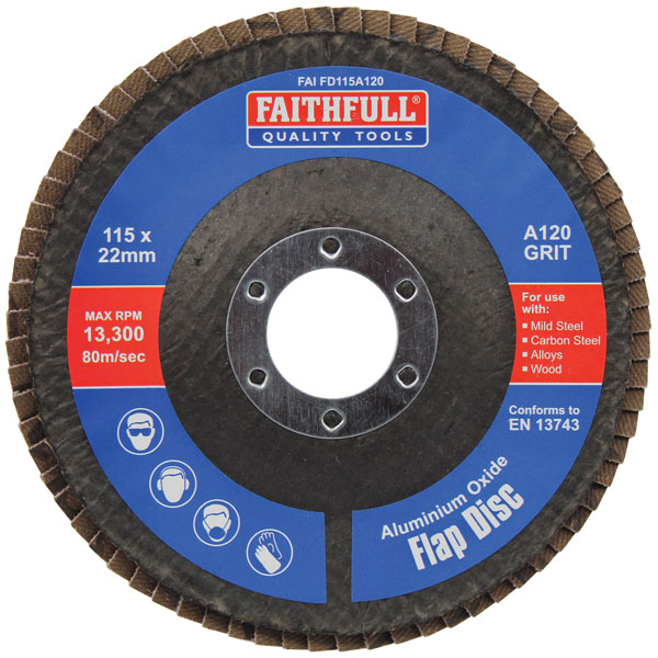 Faithfull FAIFD115A120 Aluminium Oxide Flap Disc 115 x 22mm 120 Grit
