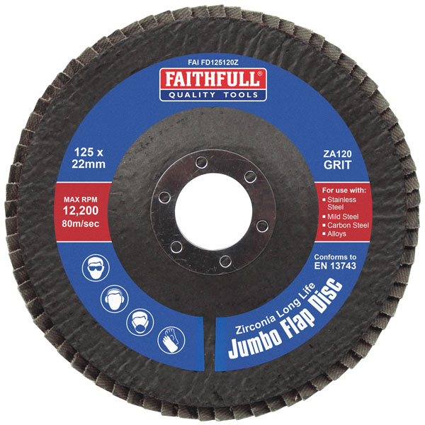 Faithfull FAIFD12540Z Zirconia Abrasive Jumbo Flap Disc ZA40 125mm