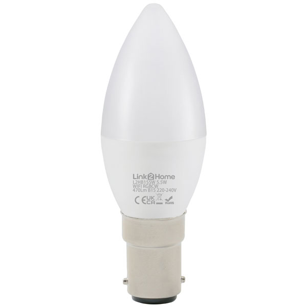 Link2Home L2HE275W Wi-Fi LED ES E27 Opal Candle Dim Bulb White RGB...