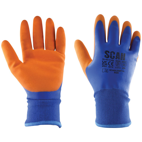 Scan W2101 Thermal Waterproof Latex Coated Gloves - L (Size 9)