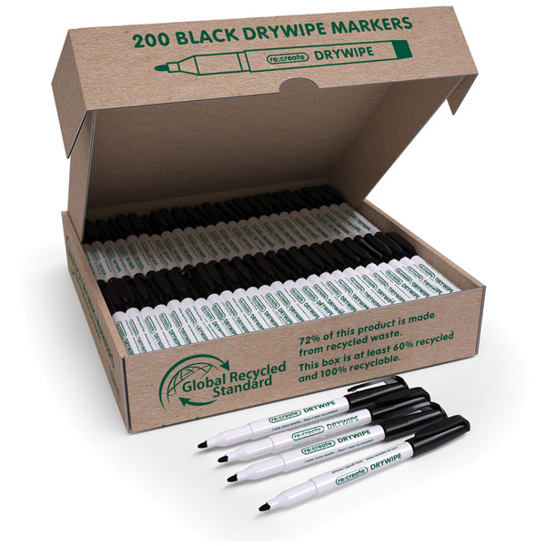 Re:create RDME200 200 ReCreate Black Drywipe Pens - 100% recycled ...