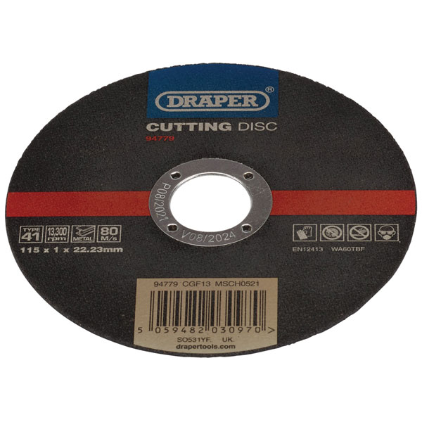 Draper 94771 Metal Cutting Discs, 115 x 1 x 22.23mm (Pack of 10)