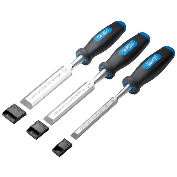 Draper 31306 Soft Grip Bevel Edge Wood Chisel Set (3 Piece)
