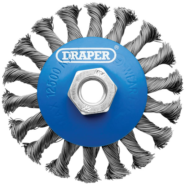 Draper 08063 Steel Bevelled Twist-Knot Wire Wheel Brush, 115mm, M14