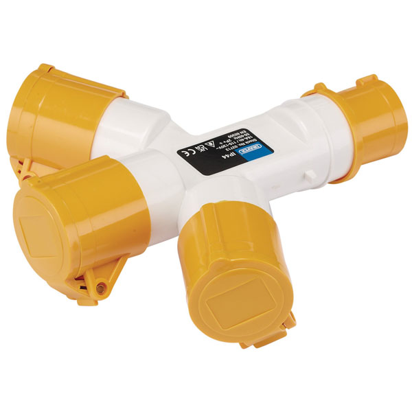 Draper 03712 Heavy Duty/Impact Resist 110V 3-Way Splitter 16A - 03712