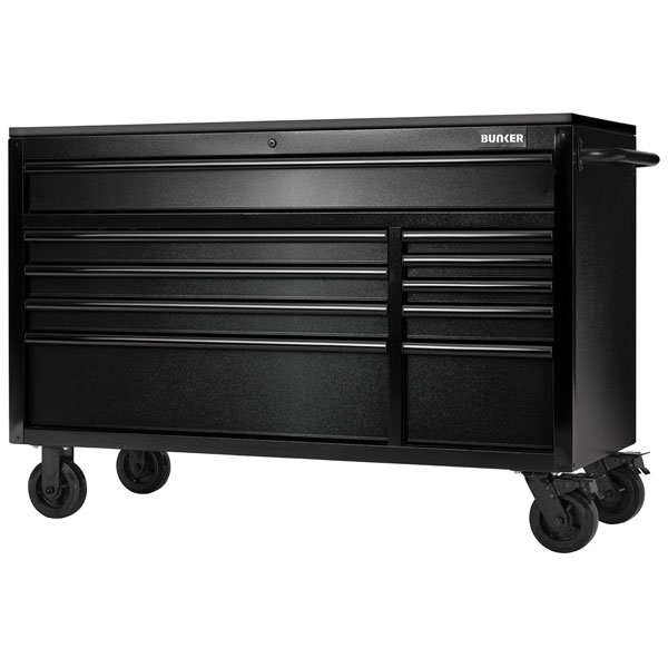 Draper 28077 BUNKER® 10 Drawer W/Bench Roller Cabinet-Black S/Stee...