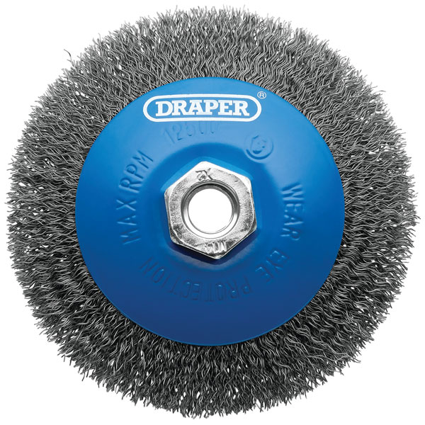 Draper 08065 Steel Bevelled Crimped Wire Wheel Brush 115mm M14 - 08065