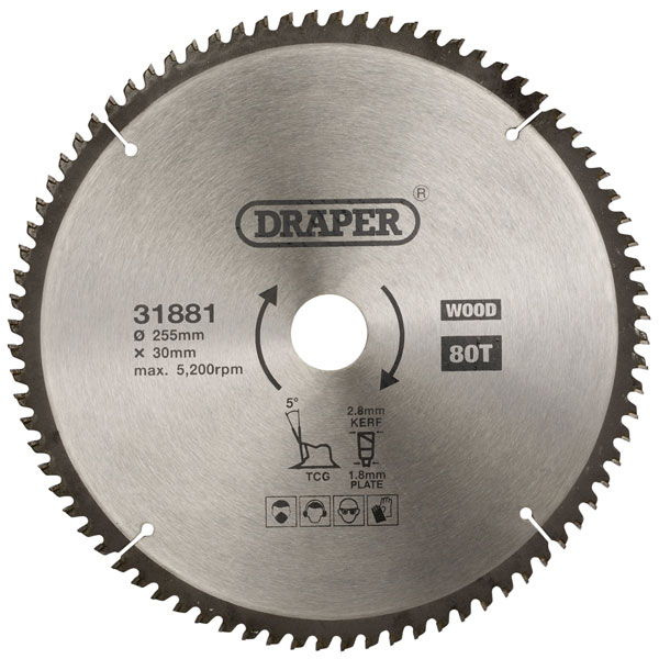 Draper 31978 TCT Triple Chip Grind Circular Saw Blade, 255 x 30mm,...
