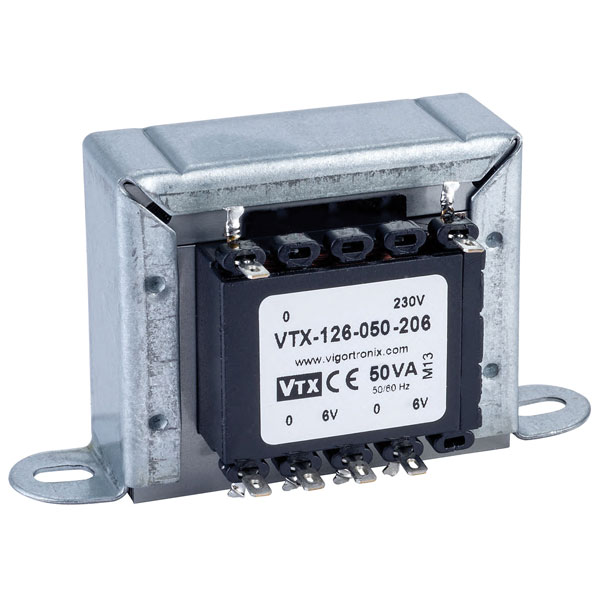 Vigortronix VTX-126-050-206 Chassis Mount Transformer 230V 50VA 6V+6V