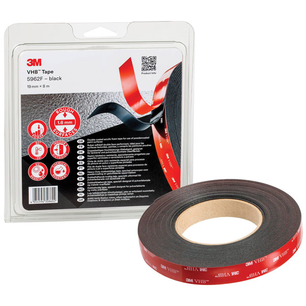 3M 5962F/IPS VHB™ Tape 5962F, Black, 19 mm x 8 m, 1.6 mm