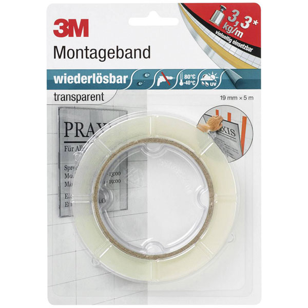 3M 8899195 PX5011 Double sided Adhesive Tape Transparent 5 m x 19 ...