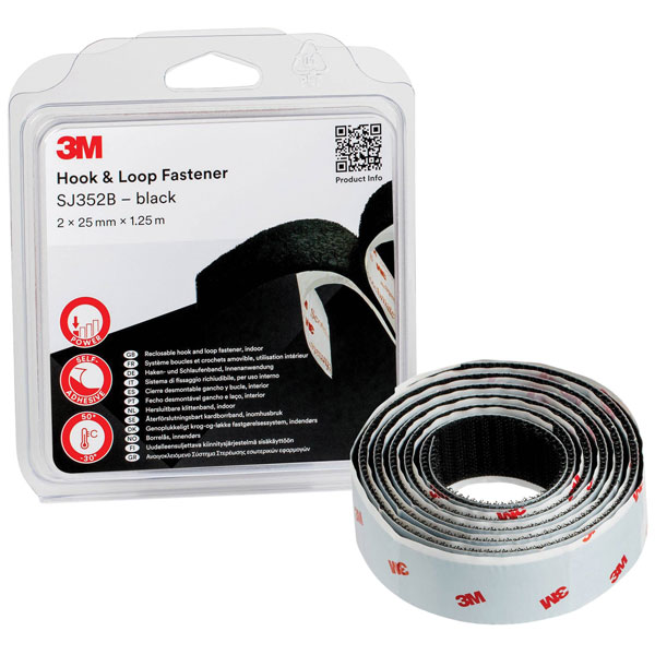 3M SJ352W/IPS SJ352B Hook & Loop Tape Stick-On 1.25 m x 25 mm Whit...