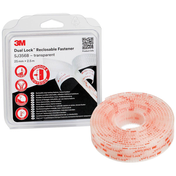 3M SJ3560/IPS Dual Lock Hook & Loop Tape Stick-On 2.5 m x 25 mm Tr...
