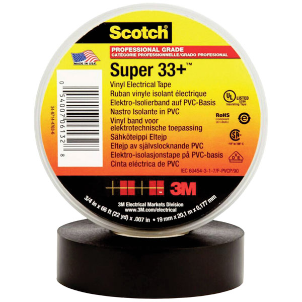 3M SUPER33+-19X20 Scotch® Vinyl Electrical Tape Super 33+, Black, ...