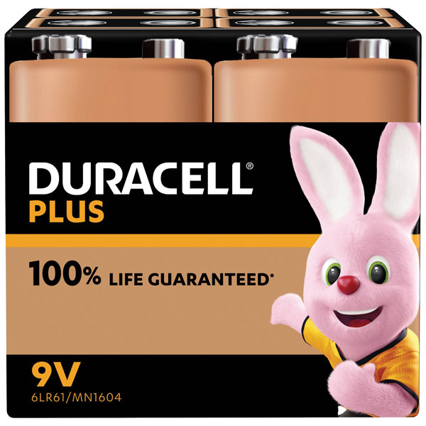 Duracell Plus MN1604B4 PP3 9V Alkaline Batteries - Pack of 4