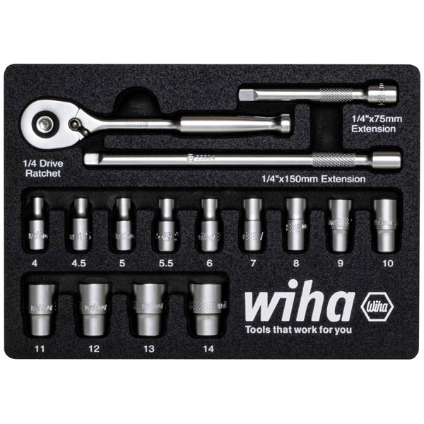 Wiha 44683 Ratchet Wrench Set 1/4" 16pc