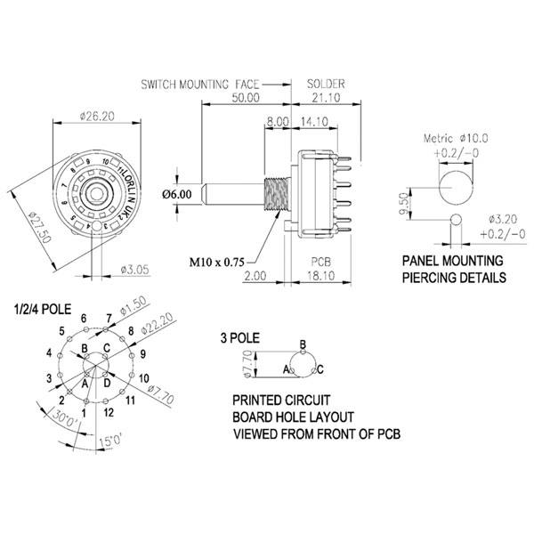 TruComponents 783115 Rotary Switch, Non-Illuminated, 4 Positions, ...