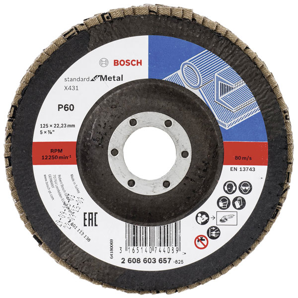 Bosch 2608603716 X431 Flap Disc 125mm 22.23mm Bore Zirconium Oxide
