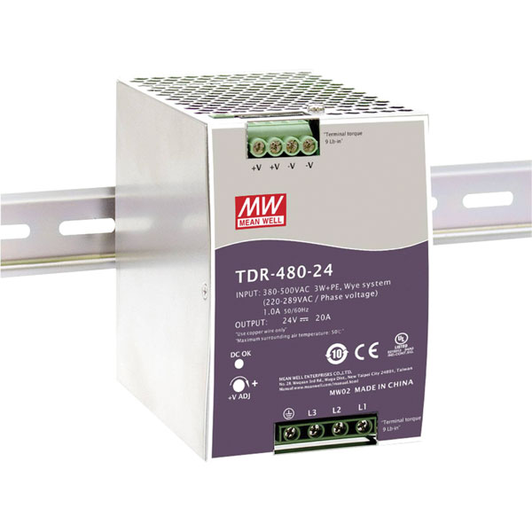 Mean Well TDR-480-24 TDR Rail PSU 24V 480W 20A 3-phase compact design