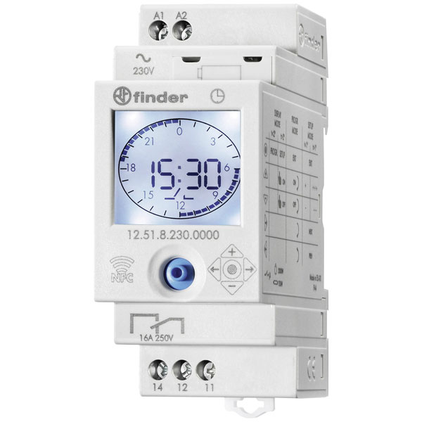 Finder 12.51.8.230.0000 NFC DIN Rail timer 230V AC programmable vi...