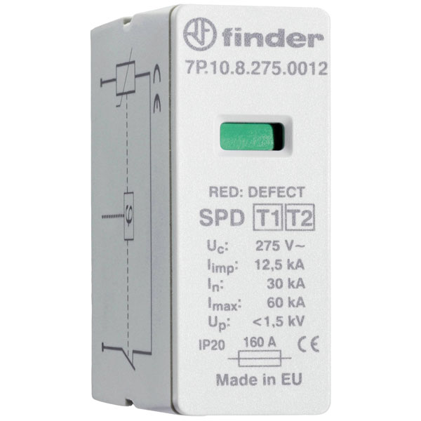 Finder 7P.10.8.275.0012 7P Surge arrester Plug-in 20 kA protection