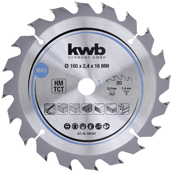 kwb 584357 Carbide Metal Circular Saw Blade 160x16mm fast clean cuts