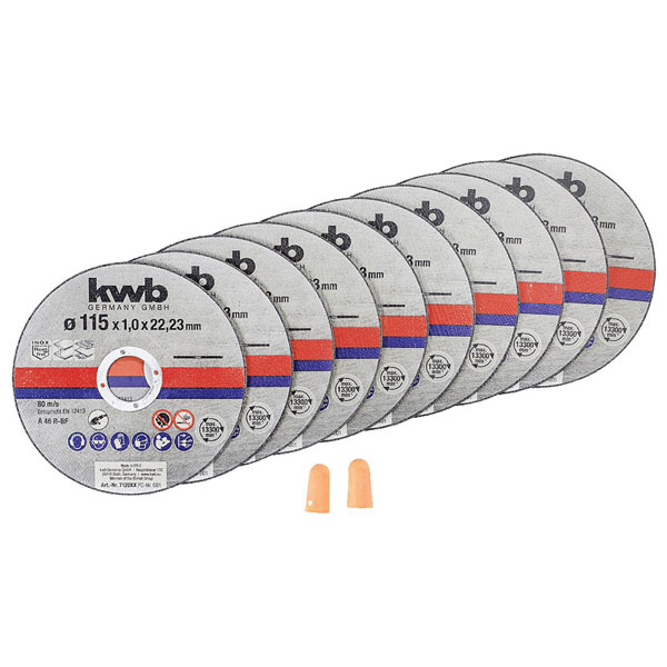 kwb 712022 cutting disc set 125mm 10 pcs Metal cutting discs earplugs