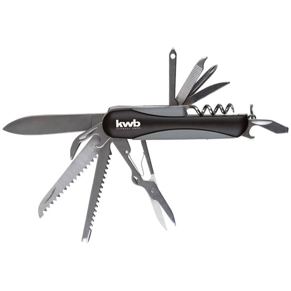 kwb 16120 pocket knife: 11 stainless steel tools aluminium grip
