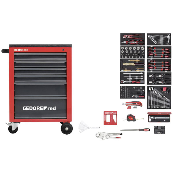 Gedore RED 3301668 Tool Set in the MECHANIC red workshop trolley, ...