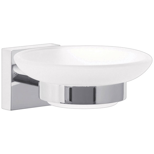 tesa 40310-00000-00 MOON soap tray silver/white satin no-drill mount