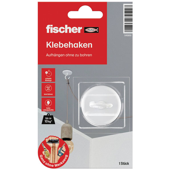 Fischer 545950 adhesive hook 1pc stick-on for safe drill-free hanging