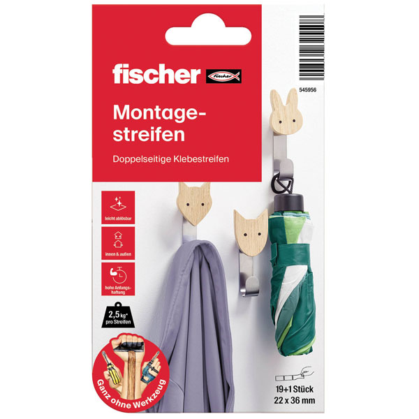 Fischer 545956 double sided adhesive pads 19pcs easy pre-portioned...