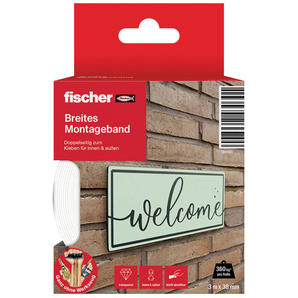 Fischer 560901 Gow industrial tape white 3m x 38mm UV-resistant wa...