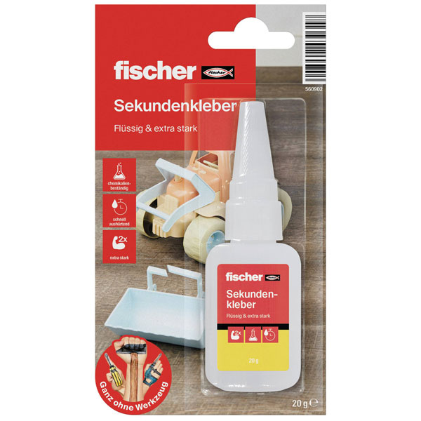 Fischer 560902 GOW superglue 20g: strong fast solvent-free adhesive