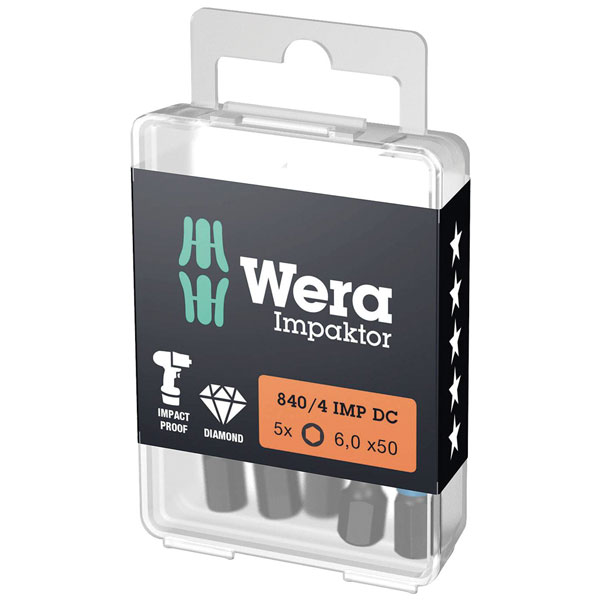 Wera 05057645001 840/4 IMP DC Hex-Plus DIY Impaktor Bits 5 x 50mm ...