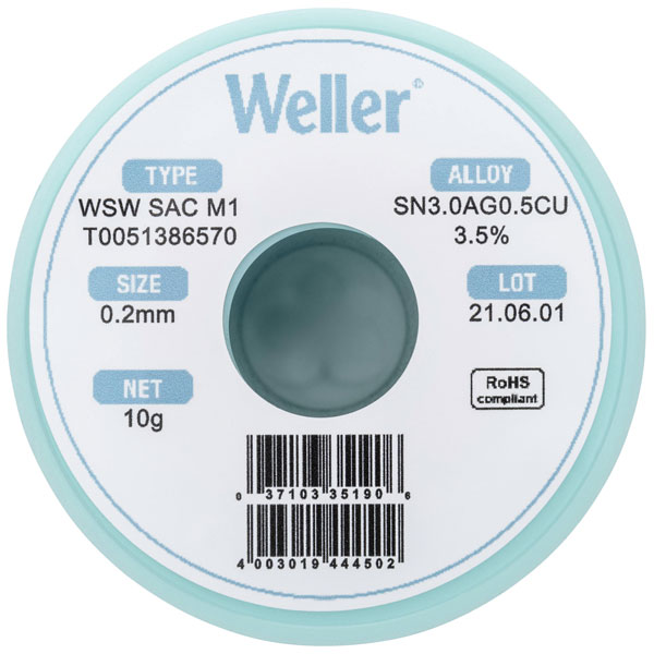Weller T0051402899 Solder Lead-Free 100g 0.30mm Flux Core Sn0.6Cu0...