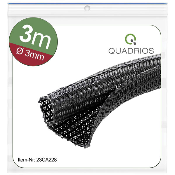 Quadrios 23CA248 Braided Hose Black Polyester 38-39mm Sold per Metre