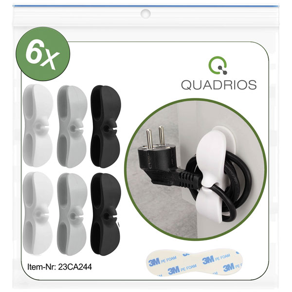 Quadrios 23CA245 Cable Mount Self-Adhesive Black 6 Pack 3M Tape