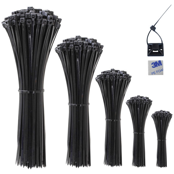 Quadrios 23CA239 Cable Tie Black UV-Proof 520 pcs Polyamide Adhesi...