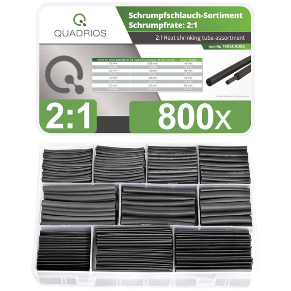 Quadrios 1905CA062 Heatshrink Set 800 Parts Black/Red Halogen-Free