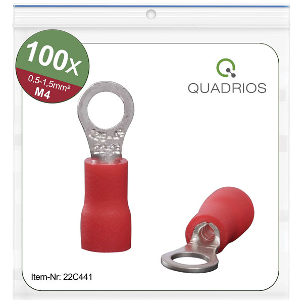 Quadrios 22C442 Ring Terminal Red 1.5mm² 5.3mm Hole Insulated Set