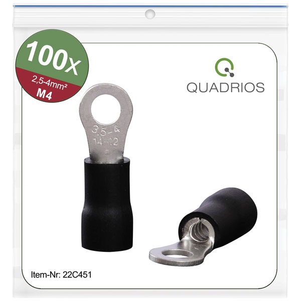 Quadrios 22C451 Ring Terminal 4.0 mm² 4.3 mm Hole Partially Insulated