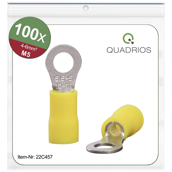 Quadrios 22C458 Ring Terminal 6.0mm² 6.5mm Hole Ø Yellow Partially...
