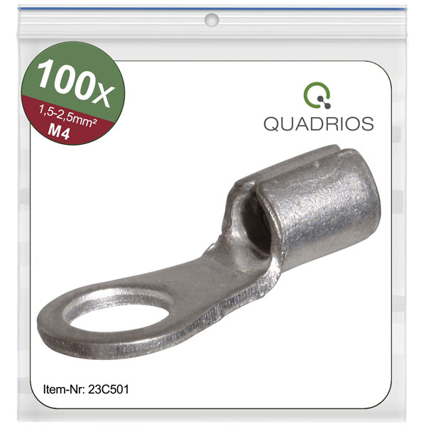 Quadrios 23C501 Ring Terminal 2.5mm² Hole Ø4.3mm 100pcs Non-Insulated