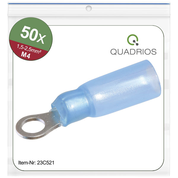Quadrios 23C522 Ring Terminal 2.5mm² Hole Ø5.3mm 50pcs Blue Insulated