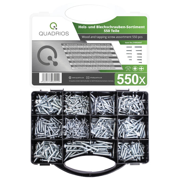 Quadrios 2109SA047 Sheet Metal Screw Set 550 pcs for Hobbyists/Cra...
