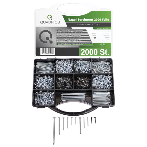 Quadrios 2103SA044 2000 Piece Nail Assortment in a Sturdy Case