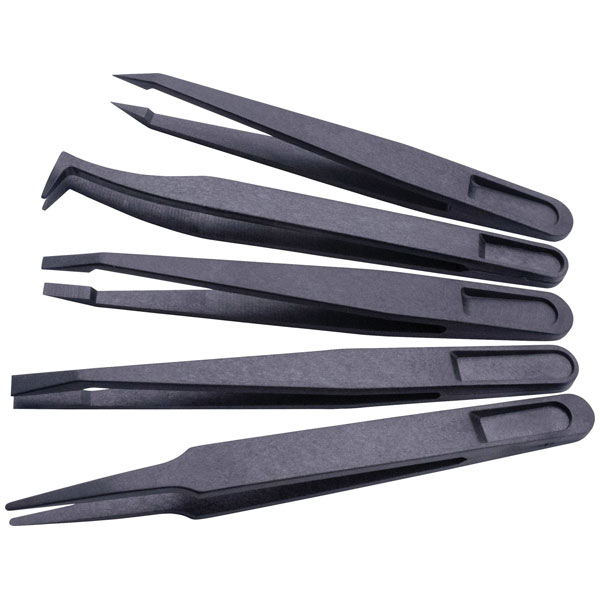 Quadrios 23EC151 ESD Tweezers Pointed Anti-Static High-Strength Steel